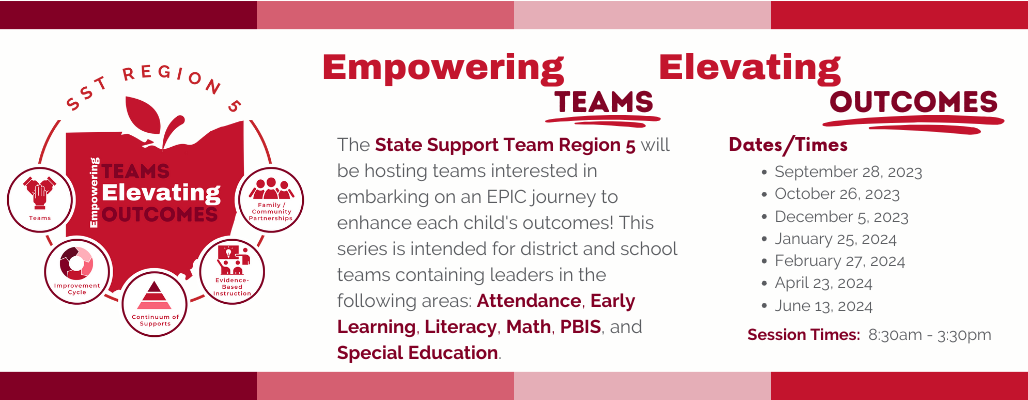 SSTR5 Empowering Teams and Elevating Outcomes logo with five separate circles containing each of the key areas addressed.
