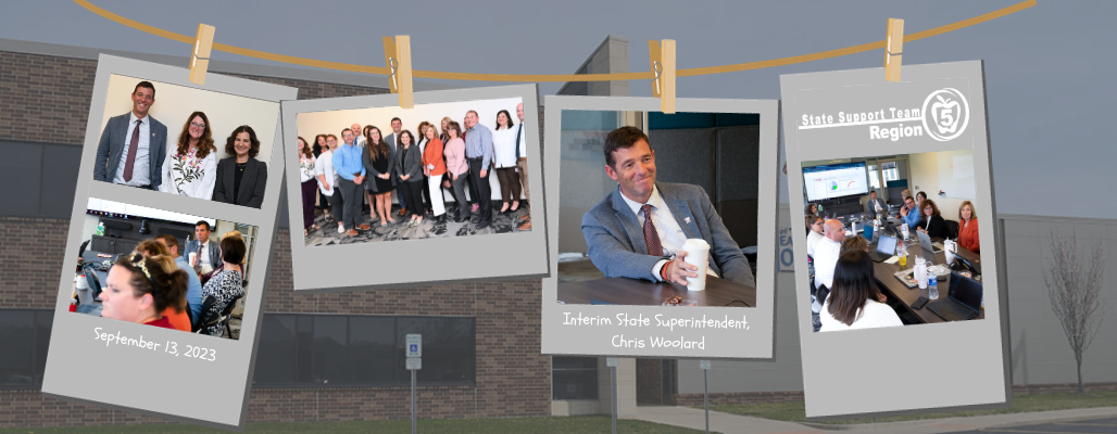 Background image of the ESC of Eastern Ohio with a five picture collage of the State&#39;s Superintendent and SST5 consultants.