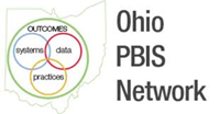Ohio PBIS Network Logo Outline of the State of Ohio with 3 interlocking circles blue red and yellow.  Words Systems